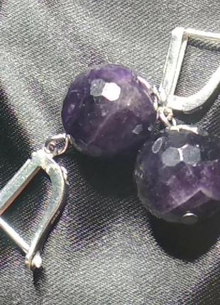 Шикарные серьги из серебра и гранёного аметиста