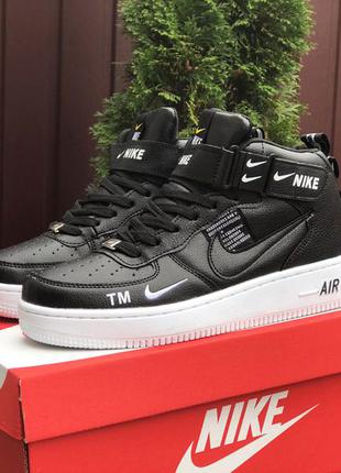 Женские, подростковые кроссовки nike air force 1 mid double swoosh, кожанные, демисезонные