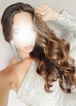 Супер длинные серьги с кристаллами золотистые6 фото