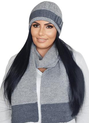 Зимний женский комплект kamea мэган, шапка и шарф (megan) 21.054.07 графит2 фото