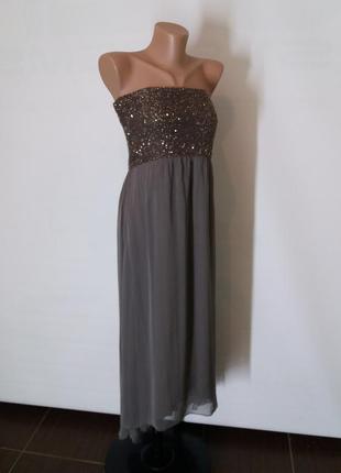 Mint velvet бренд  класса люкс вечернее длинное платье с открытыми плечами кокетка украшена пайетками10 фото