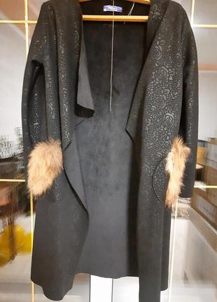 Куртка жакет кардиган мех енота 42 44 размер кофта пальто плащ