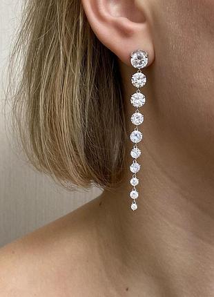 Серебряные сережки висюльки с камушками, 925, серебро