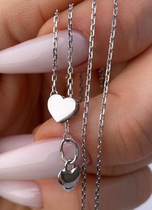 Серебряное колье с сердечками, 925, сердце, серебро, минимализм3 фото