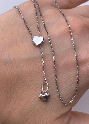 Серебряное колье с сердечками, 925, сердце, серебро, минимализм2 фото