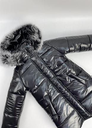 Зимове пальто на флісі до -30 морозу натуральне хутро песця відстібний капюшон9 фото