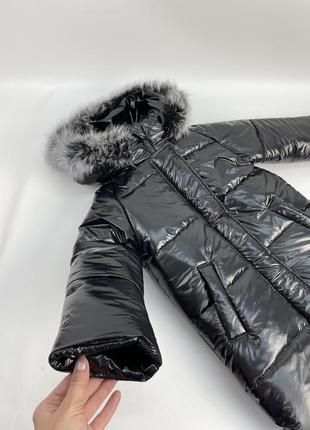 Зимове пальто на флісі до -30 морозу натуральне хутро песця відстібний капюшон8 фото