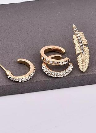Сережки сережка кафф каффа перо 3