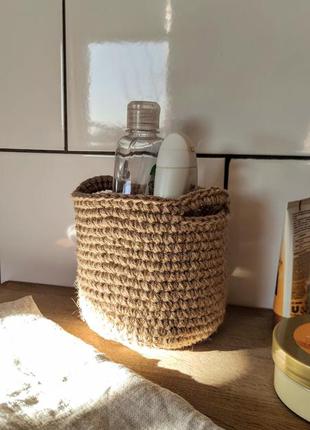 Плетеная круглая корзинка с ручками. органайзер.  корзина из джута.5 фото