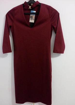 Платье бордо с чокером3 фото