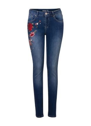 Джинсы/джинсовые штаны из денима с цветочной вышивкой 46 большой размер plus от etam