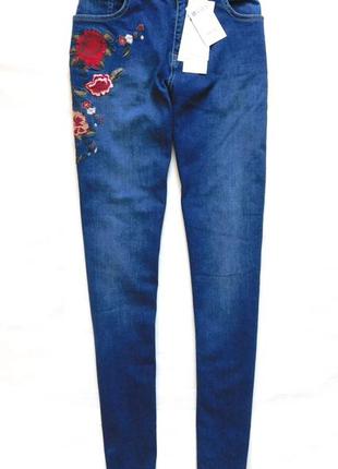 Джинсы/джинсовые штаны из денима с цветочной вышивкой 46 большой размер plus от etam5 фото