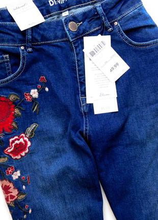 Джинсы/джинсовые штаны из денима с цветочной вышивкой 46 большой размер plus от etam4 фото