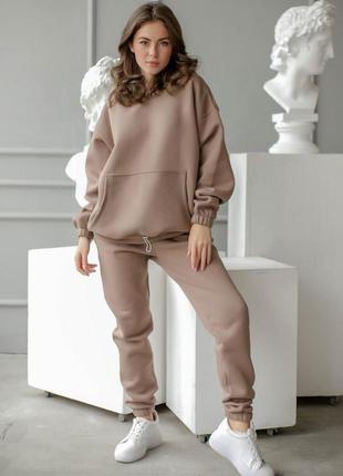 Sale!!!!! спортивный костюм на флисе с капюшоном цвет мокко черный худи штаны