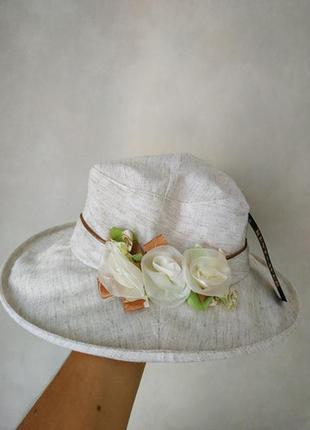 Летняя льняная женская шляпа мечта 3001 светлый беж3 фото