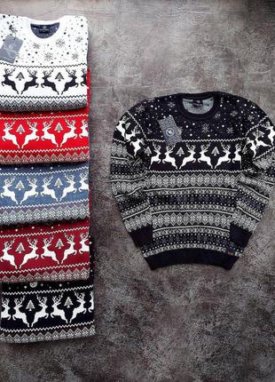 Свитер мужской с оленями шерстяной вязаный, свитер рождественн на подарок5 фото