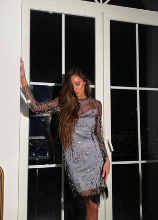 Платье с перьями сетка