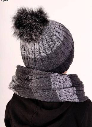 Стильний зимовий комплект шапочка плюс шарф (снуд-хомут)5 фото