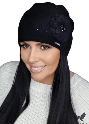 Чёрная шерстяная шапка kamea леония (leonia) 21.051.08