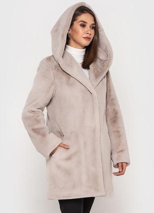 Шуба жіноча зимова оверсайз з штучного хутра, з капюшоном - 2-071 колір перли