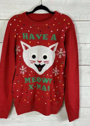 Светр новорічний жіночий светр новорічний різдвяний h&m divided have a meowy x-mas р. м🇸🇪🇰🇭