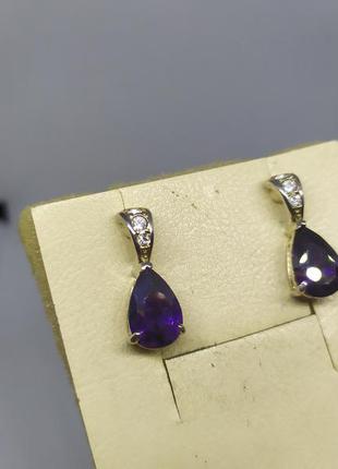 Серьги с камнями аметистового цвета3 фото