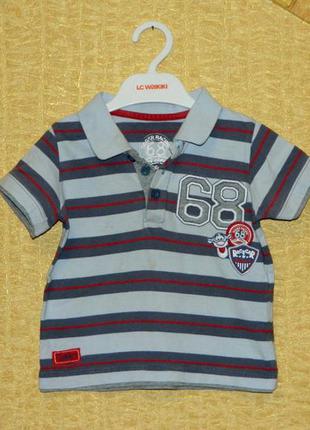 9-12 міс. дитяча футболка поло на хлопчика смугаста з блакитним і сірим disney з тигром