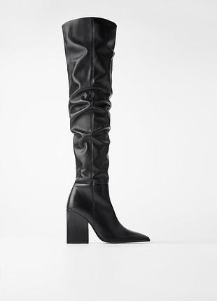 Шкіряні високі чоботи ботфорти zara