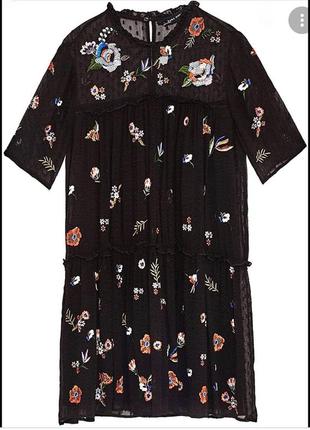 Платье шифоновое черное в цветочный принт пайетки zara9 фото