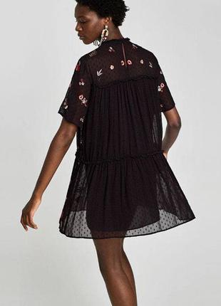 Платье шифоновое черное в цветочный принт пайетки zara7 фото
