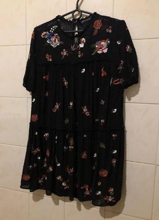 Платье шифоновое черное в цветочный принт пайетки zara6 фото