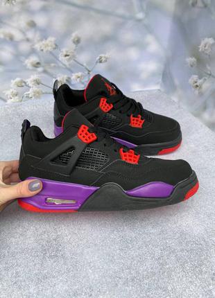 Жіночі никарные високі кросівки чорні з різнобарвним nike air jordan 4🆕