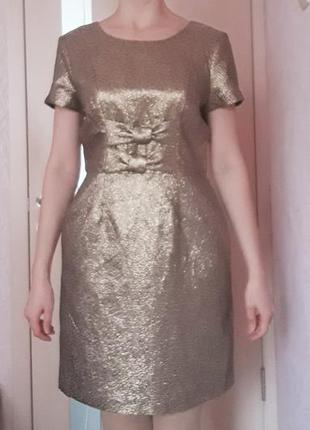 Платье-мини золотистое с 2- мя бантами на талии5 фото