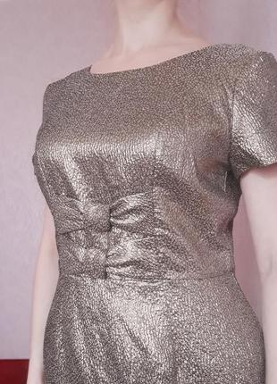 Платье-мини золотистое с 2- мя бантами на талии3 фото