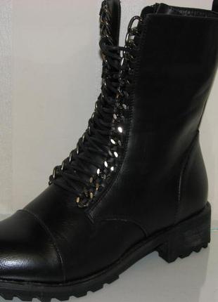 Черные демисезонные ботинки спереди шнурки змейка размер 36 38