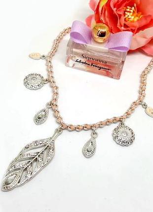 🔺 классное колье "перышко" с подвесками, кристаллами и обплетенной цепочкой дания pilgrim