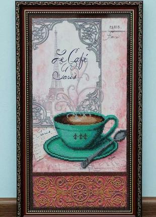 Вышитая картина "кофе  в париже"