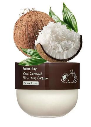 Крем для обличчя і тіла з маслом кокоса farmstay real coconut all-in-one cream 300 мл