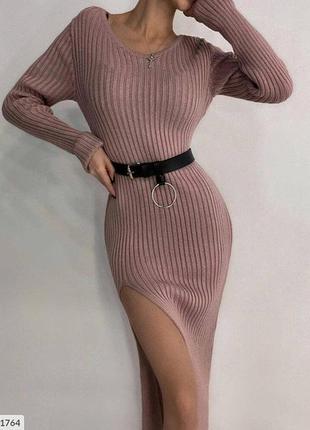 Жіноче довге трикотажне плаття з ниткою ангори і розрізом на ножі 42-44, 44-46, фіалка, малина, фрез2 фото