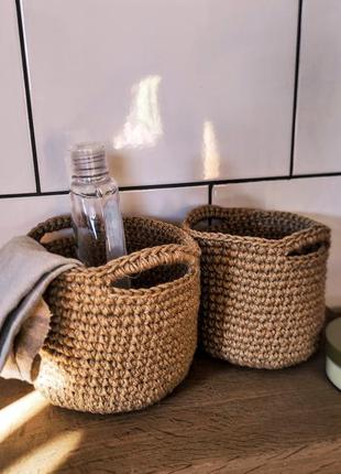 Джутова корзина. плетеная круглая корзина с ручками. органайзер.