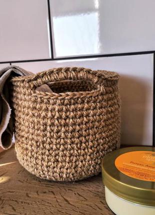 Джутова корзина. плетеная круглая корзина с ручками. органайзер.