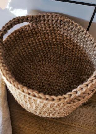Джутова корзина. плетеная круглая корзина с ручками. органайзер.