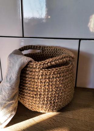 Джутова корзина. плетеная круглая корзина с ручками. органайзер.