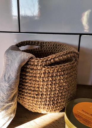 Джутова корзина. плетеная круглая корзина с ручками. органайзер.