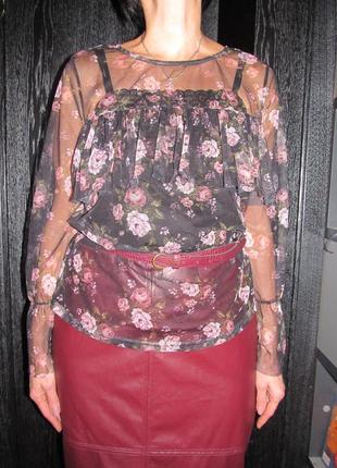 Блуза сетка с цветочным принтом размер 143 фото
