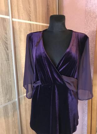 Нарядная фиолетовая блуза велюр
