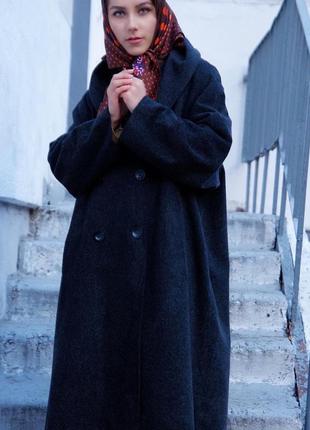 Escada брендовое шерстяное шерсть мохер длинное классическое двубортное пальто оверсайз бойфренд чёрное1 фото