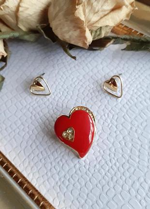 Винтаж брошь сердце эмаль