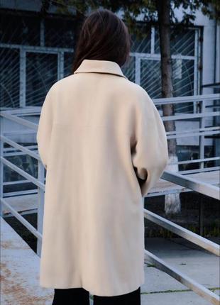 Италия брендовое кашемир шерсть шерстяное кашемировое классическое бежевое нюдовое длинное пальто оверсайз бойфренд6 фото