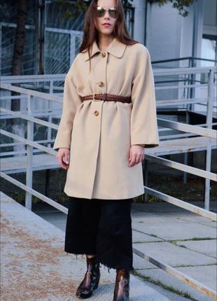 Италия брендовое кашемир шерсть шерстяное кашемировое классическое бежевое нюдовое длинное пальто оверсайз бойфренд